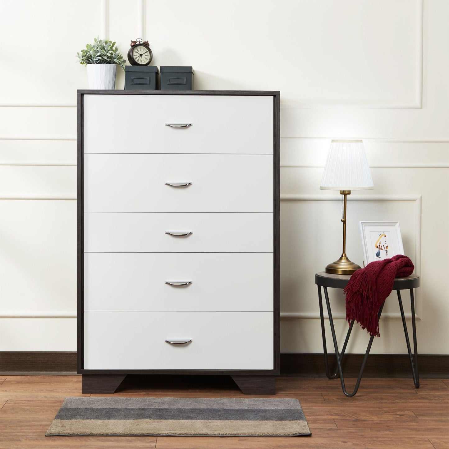 Espresso & White 5-Drawer Chest with Metal Legs - 1st Choice Furniture Direct