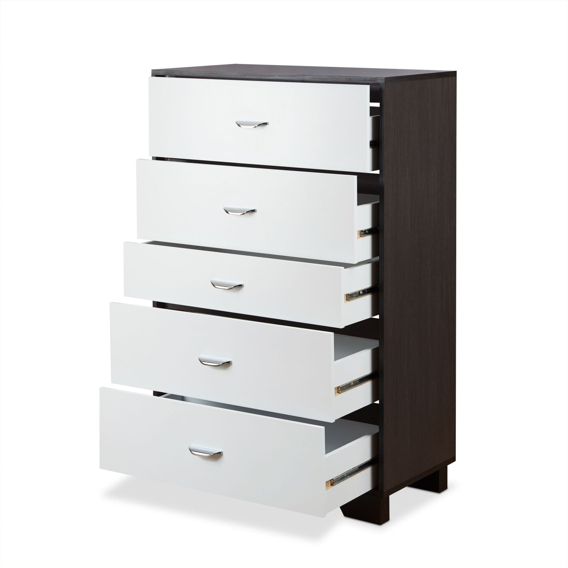 Espresso & White 5-Drawer Chest with Metal Legs - 1st Choice Furniture Direct