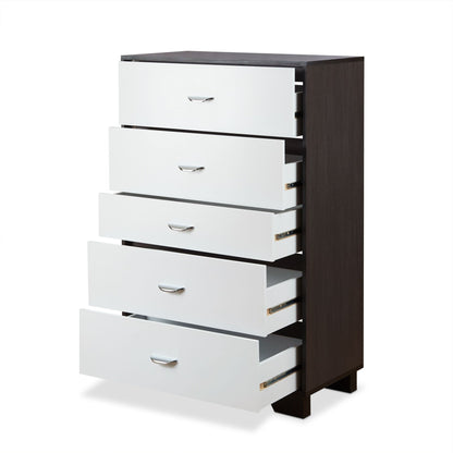 Espresso & White 5-Drawer Chest with Metal Legs - 1st Choice Furniture Direct