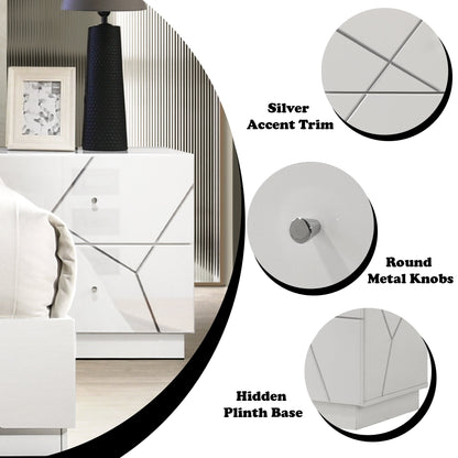 Esther White & Silver High Gloss Nightstand, Assembled - 1st Choice Furniture Direct