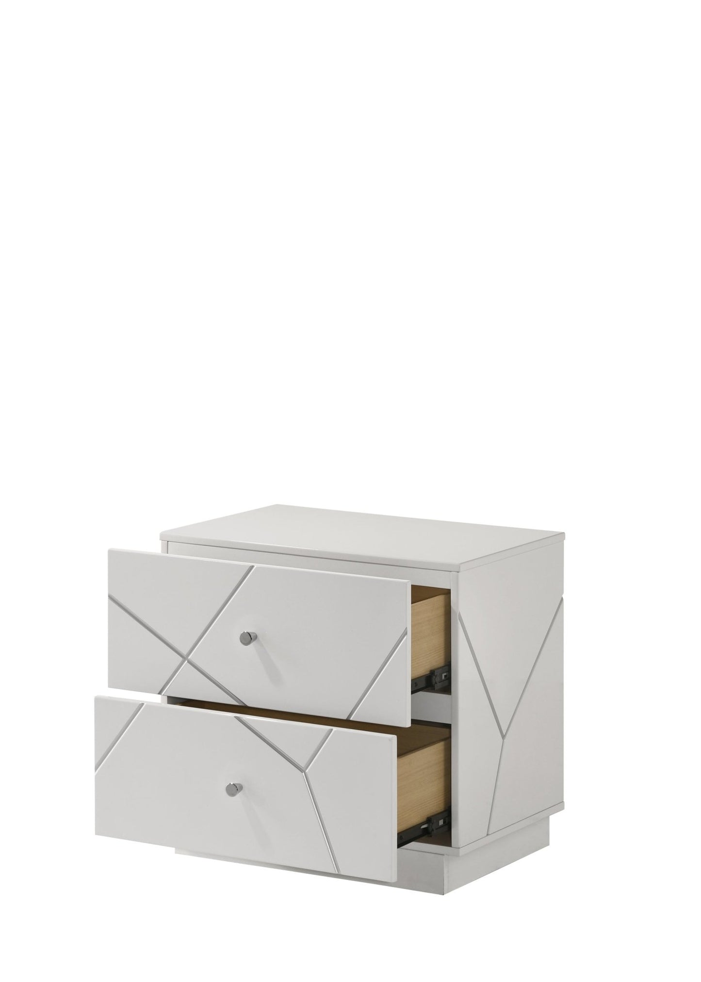 Esther White & Silver High Gloss Nightstand, Assembled - 1st Choice Furniture Direct