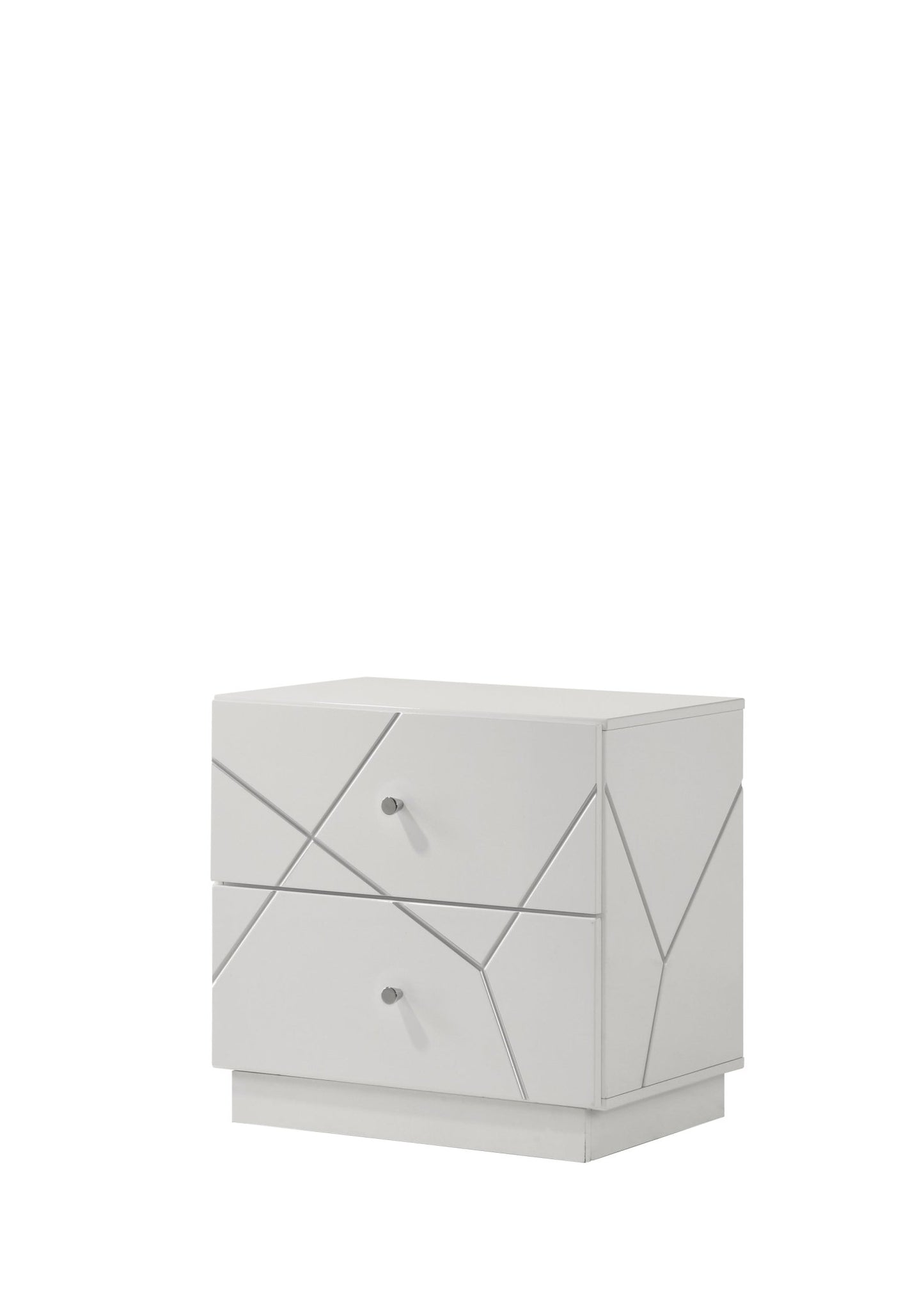 Esther White & Silver High Gloss Nightstand, Assembled - 1st Choice Furniture Direct