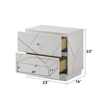 Esther White & Silver High Gloss Nightstand, Assembled - 1st Choice Furniture Direct