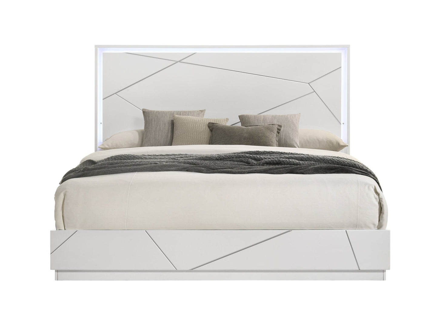 Esther White & Silver High Gloss Queen Bed w/LED - 1st Choice Furniture Direct