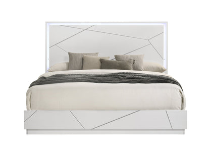 Esther White & Silver High Gloss Queen Bed w/LED - 1st Choice Furniture Direct