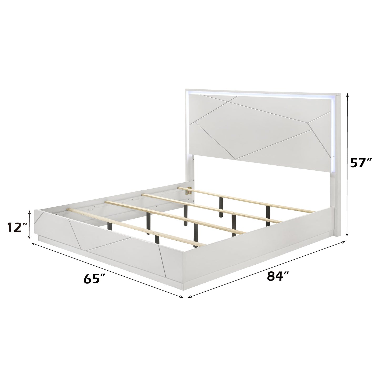 Esther White & Silver High Gloss Queen Bed w/LED - 1st Choice Furniture Direct
