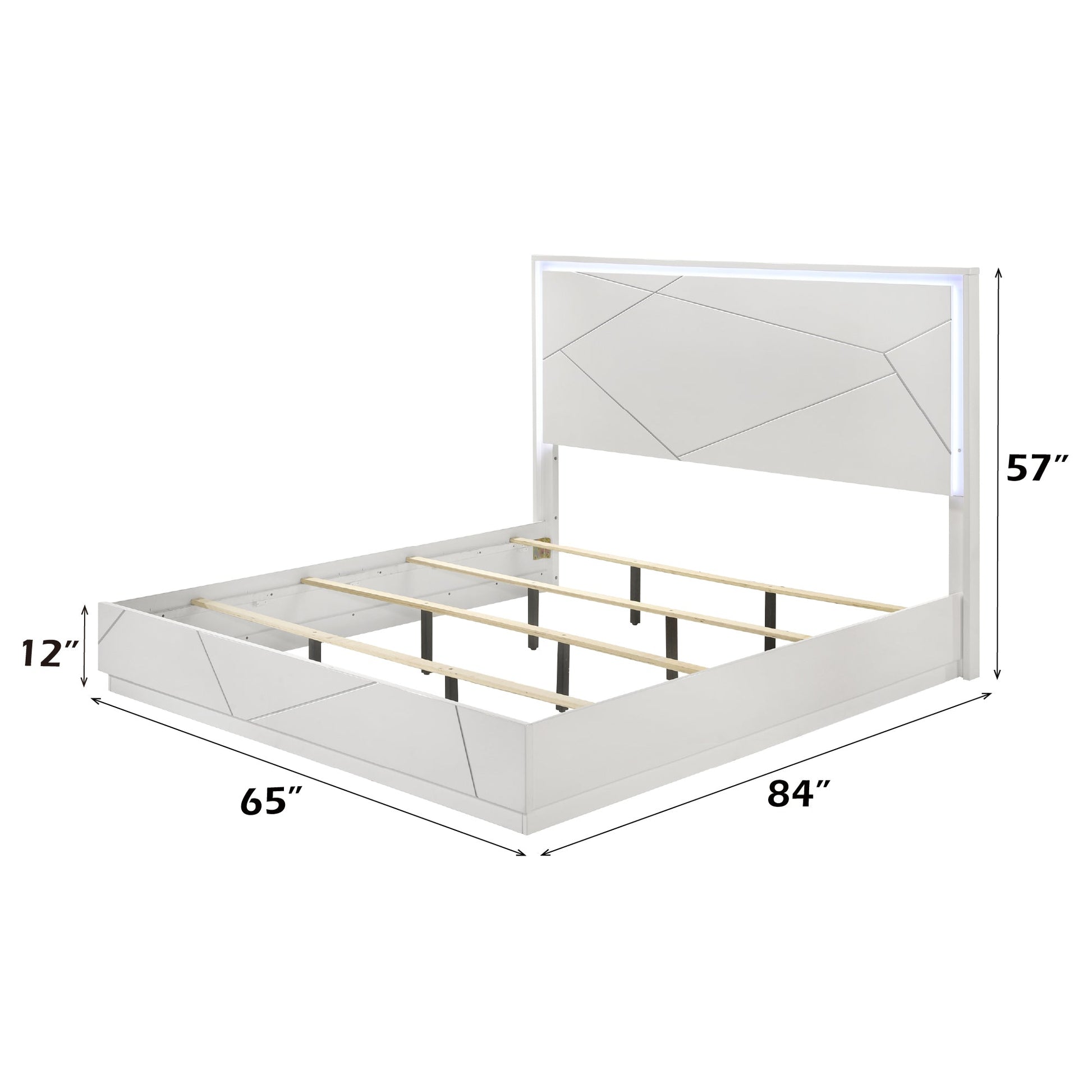 Esther White & Silver High Gloss Queen Bed w/LED - 1st Choice Furniture Direct