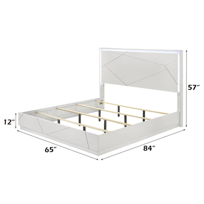 Esther White & Silver High Gloss Queen Bed w/LED - 1st Choice Furniture Direct