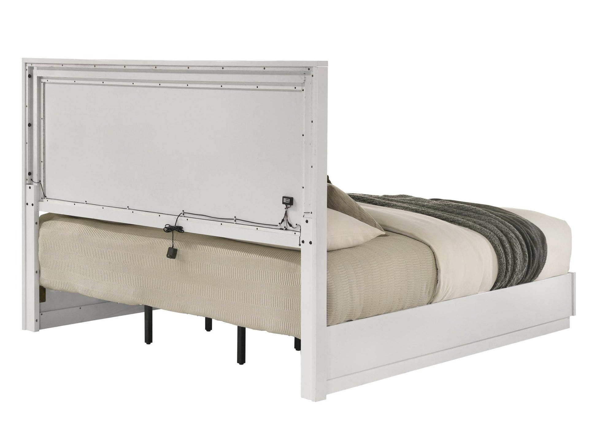 Esther White & Silver High Gloss Queen Bed w/LED - 1st Choice Furniture Direct
