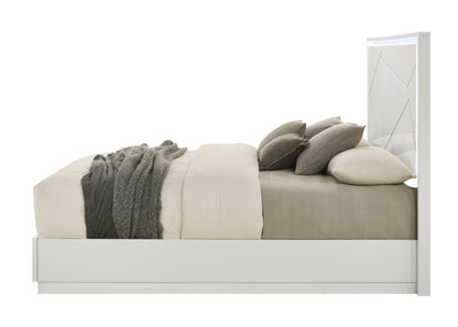 Esther White & Silver High Gloss Queen Bed w/LED - 1st Choice Furniture Direct