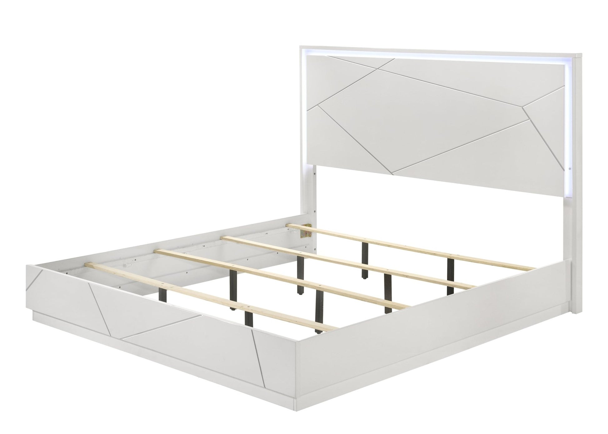 Esther White & Silver High Gloss Queen Bed w/LED - 1st Choice Furniture Direct