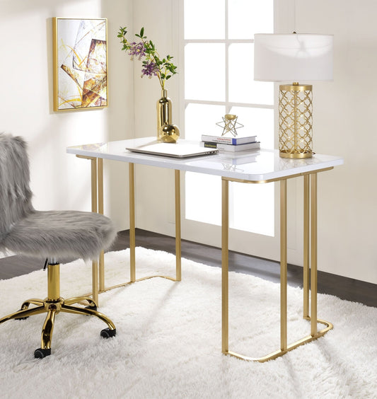 Estie White & Gold Finish Writing Desk - 1st Choice Furniture Direct