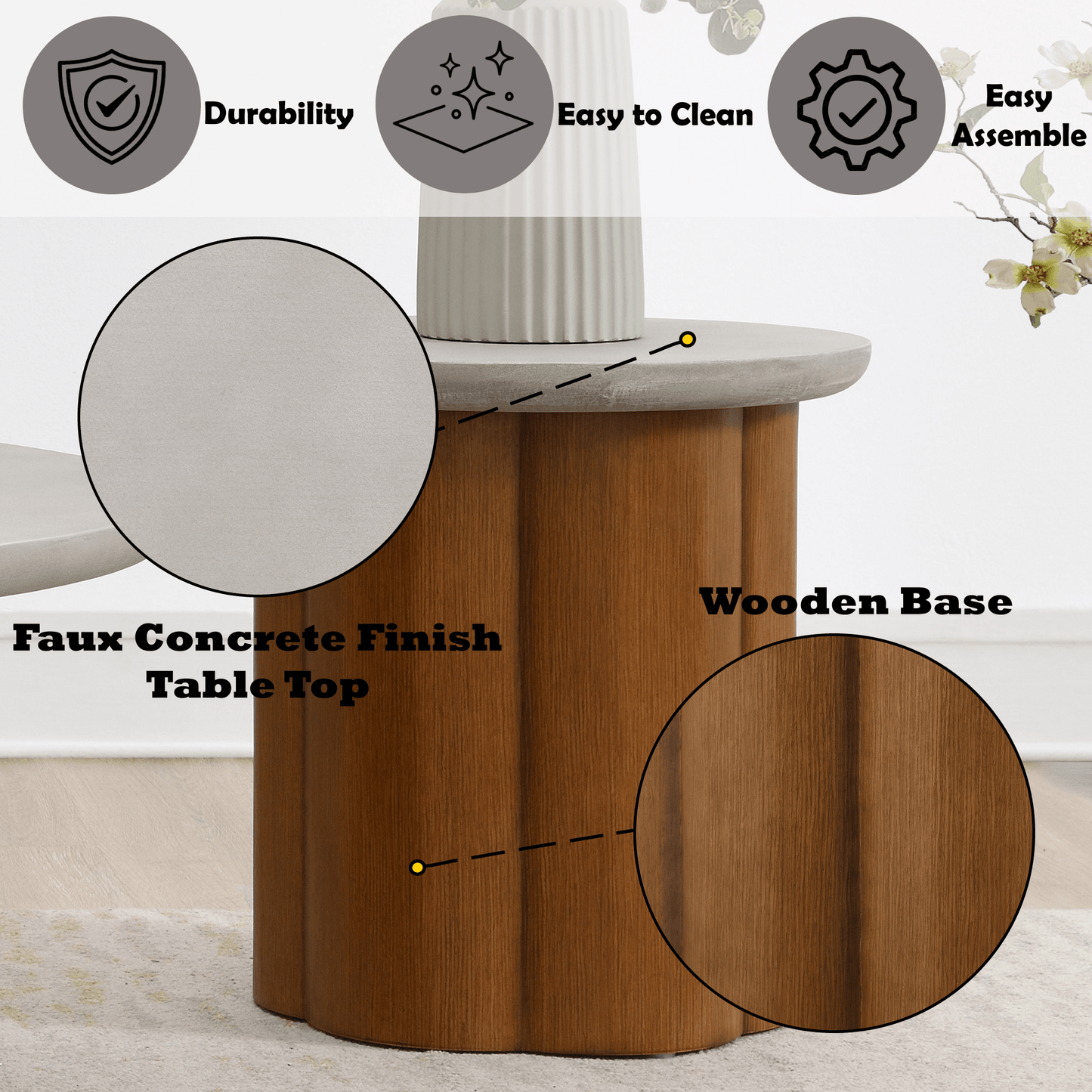 Evenlyn Faux Concrete Top & Walnut Finish End Table - 1st Choice Furniture Direct
