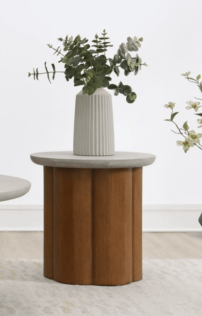 Evenlyn Faux Concrete Top & Walnut Finish End Table - 1st Choice Furniture Direct