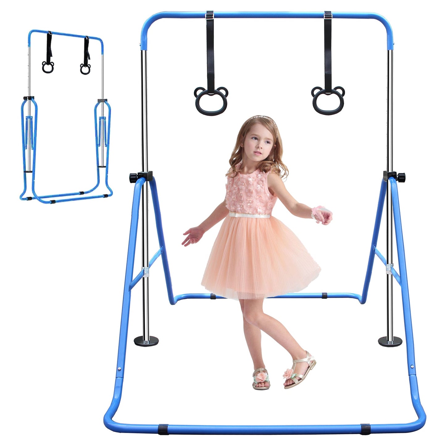 Expandable Gymnastics Bar for Kids - Height Adjustable Junior Training Bar for Home, Folding Gymnastic Horizontal Bars Equipment Blue - 1st Choice Furniture Direct