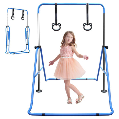 Expandable Gymnastics Bar for Kids - Height Adjustable Junior Training Bar for Home, Folding Gymnastic Horizontal Bars Equipment Blue - 1st Choice Furniture Direct