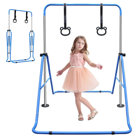 Expandable Gymnastics Bar for Kids - Height Adjustable Junior Training Bar for Home, Folding Gymnastic Horizontal Bars Equipment Blue - 1st Choice Furniture Direct