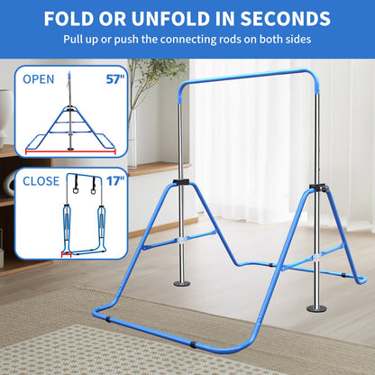 Expandable Gymnastics Bar for Kids - Height Adjustable Junior Training Bar for Home, Folding Gymnastic Horizontal Bars Equipment Blue - 1st Choice Furniture Direct