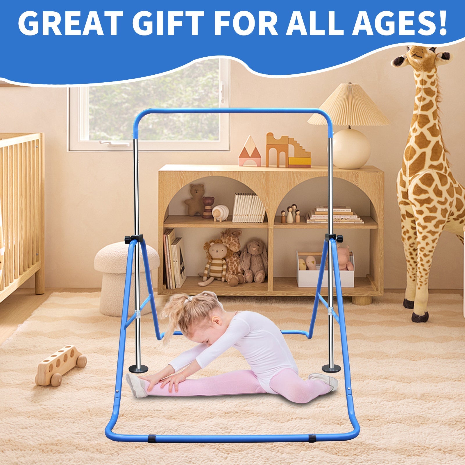 Expandable Gymnastics Bar for Kids - Height Adjustable Junior Training Bar for Home, Folding Gymnastic Horizontal Bars Equipment Blue - 1st Choice Furniture Direct
