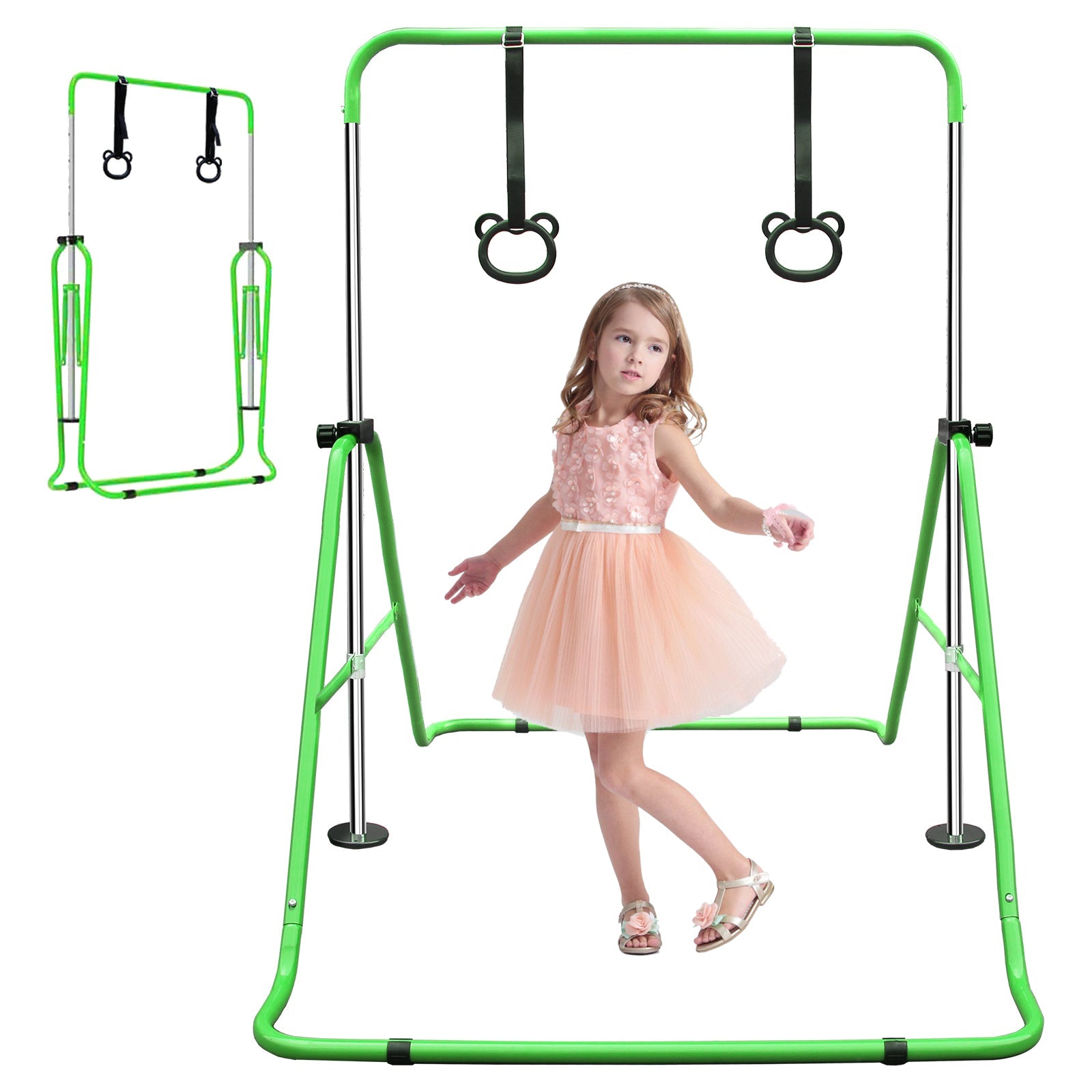 Expandable Gymnastics Bar for Kids - Height Adjustable Junior Training Bar for Home, Folding Gymnastic Horizontal Bars Equipment Green - 1st Choice Furniture Direct