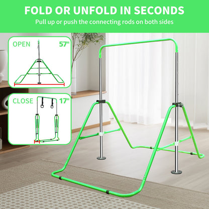 Expandable Gymnastics Bar for Kids - Height Adjustable Junior Training Bar for Home, Folding Gymnastic Horizontal Bars Equipment Green - 1st Choice Furniture Direct