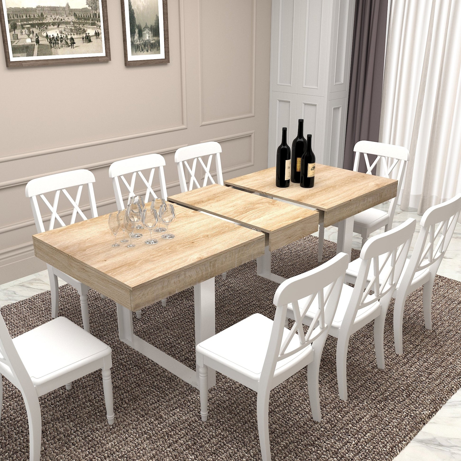 Extendable Dining Room Table for 6 8 10, Modern Farmhouse Wooden Kitchen Expanding Table, Long Large Expandable Dining Room Conference Table - 1st Choice Furniture Direct