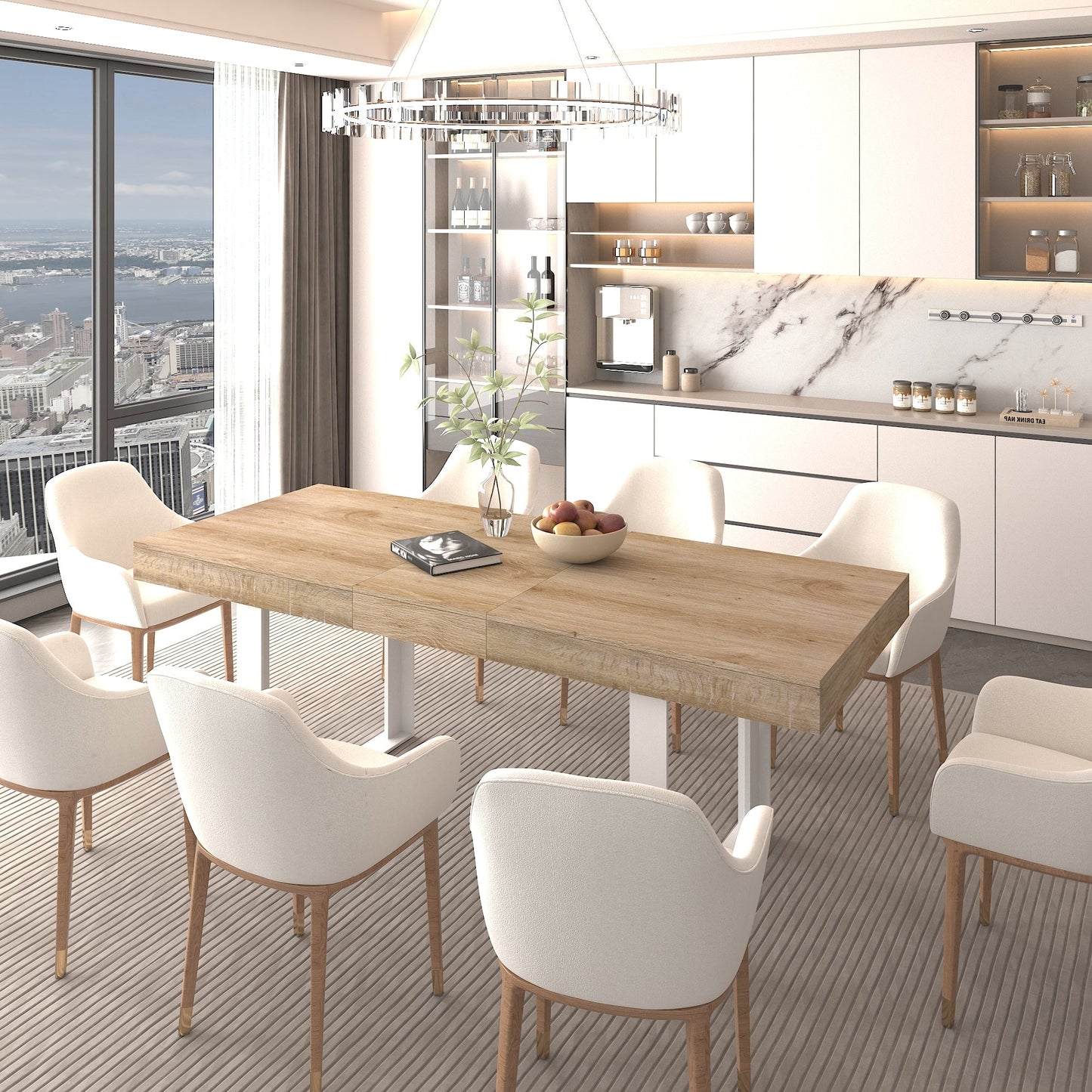Extendable Dining Room Table for 6 8 10, Modern Farmhouse Wooden Kitchen Expanding Table, Long Large Expandable Dining Room Conference Table - 1st Choice Furniture Direct