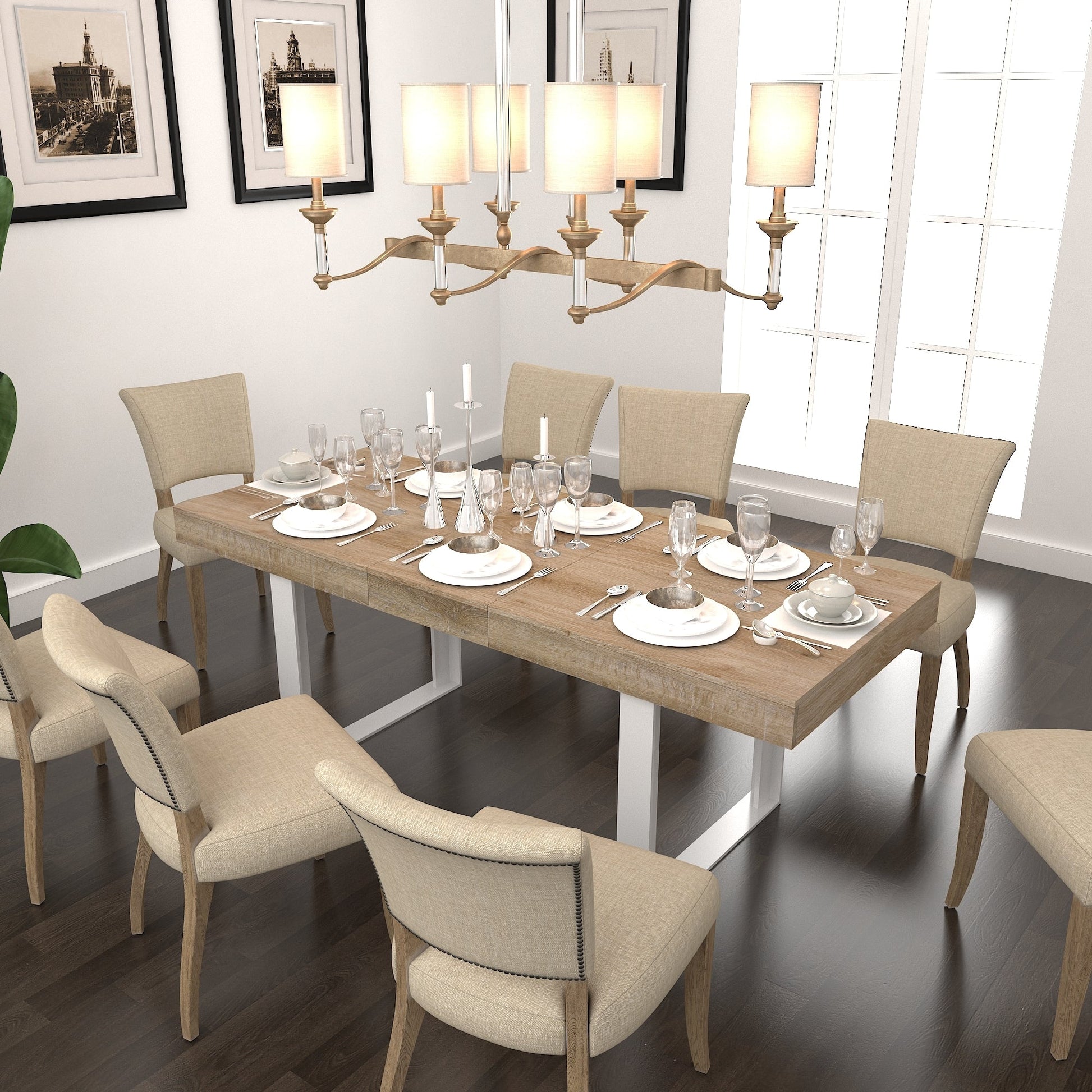 Extendable Dining Room Table for 6 8 10, Modern Farmhouse Wooden Kitchen Expanding Table, Long Large Expandable Dining Room Conference Table - 1st Choice Furniture Direct