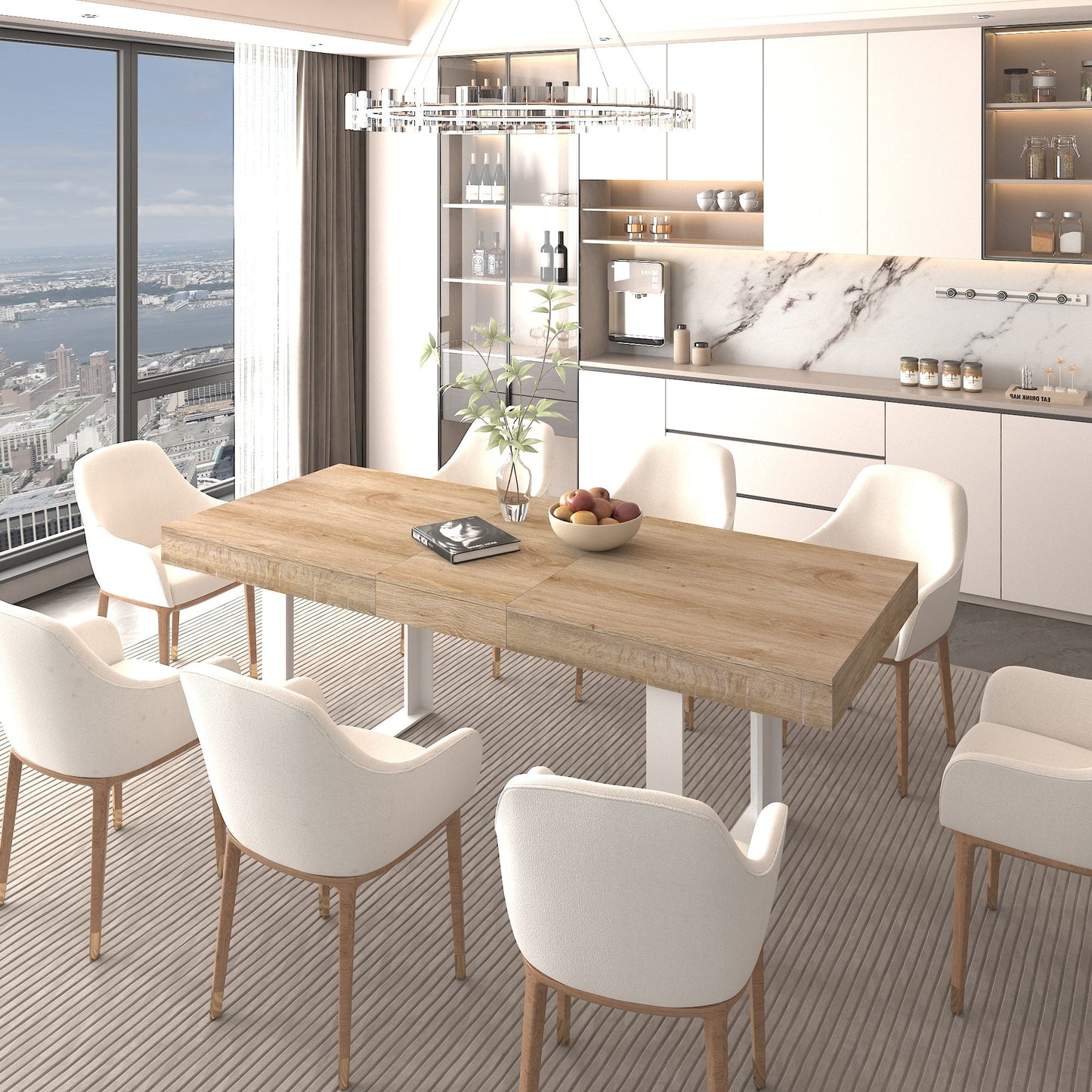 Extendable Dining Room Table for 6 8 10, Modern Farmhouse Wooden Kitchen Expanding Table, Long Large Expandable Dining Room Conference Table - 1st Choice Furniture Direct