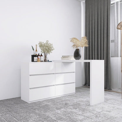 Extended Desktop 6 Drawers Chest of Drawer without Handle White Color Vanity - 1st Choice Furniture Direct