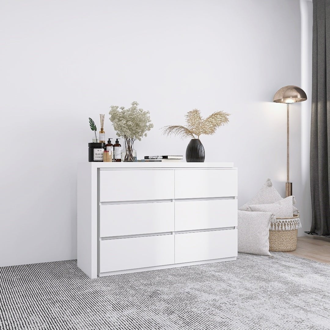 Extended Desktop 6 Drawers Chest of Drawer without Handle White Color Vanity - 1st Choice Furniture Direct