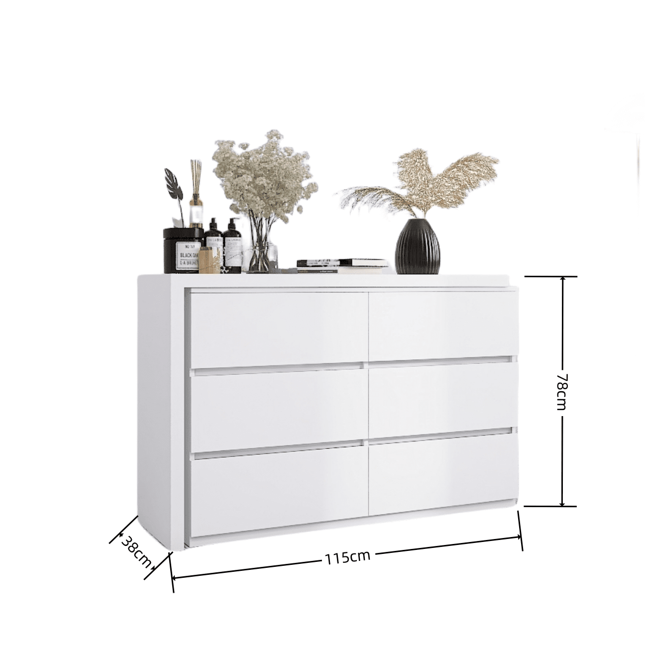 Extended Desktop 6 Drawers Chest of Drawer without Handle White Color Vanity - 1st Choice Furniture Direct