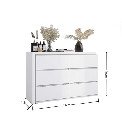 Extended Desktop 6 Drawers Chest of Drawer without Handle White Color Vanity - 1st Choice Furniture Direct