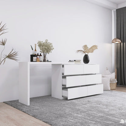 Extended Desktop 6 Drawers Chest of Drawer without Handle White Color Vanity - 1st Choice Furniture Direct