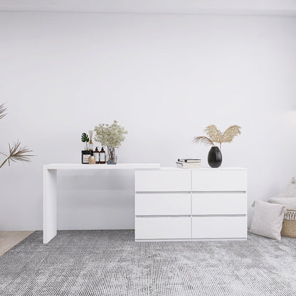 Extended Desktop 6 Drawers Chest of Drawer without Handle White Color Vanity - 1st Choice Furniture Direct