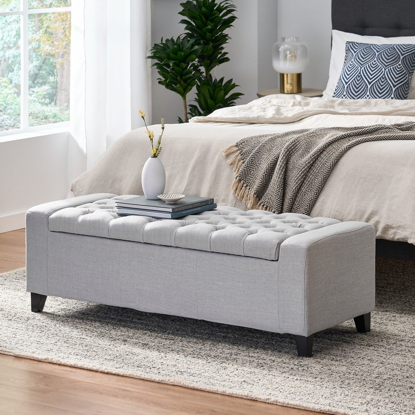 1st Choice Modern Bedroom Tufted Guernsey Storage Fabric Grey Ottoman