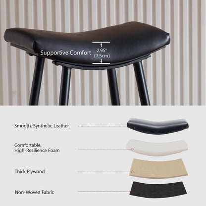 Bar Stools Set of 2 Armless Counter Low Bar Stools Without Back Modern PU Leather Stools with Metal Leg and Footrest ,Black