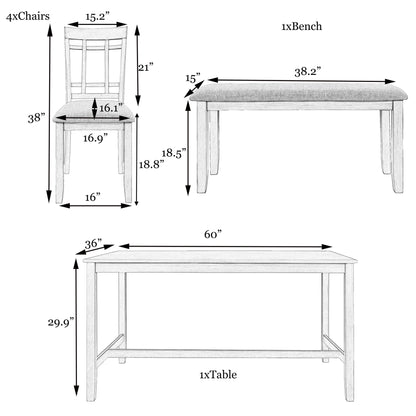 1st Choice 6 Piece Wooden Gray Dining Table Set Farmhouse Rustic Style