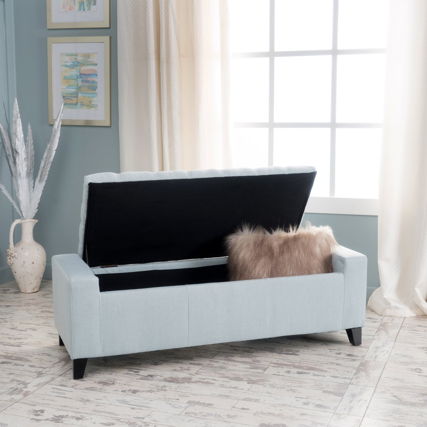 1st Choice Contemporary Fabric Extra Seating Storage Ottoman in Blue