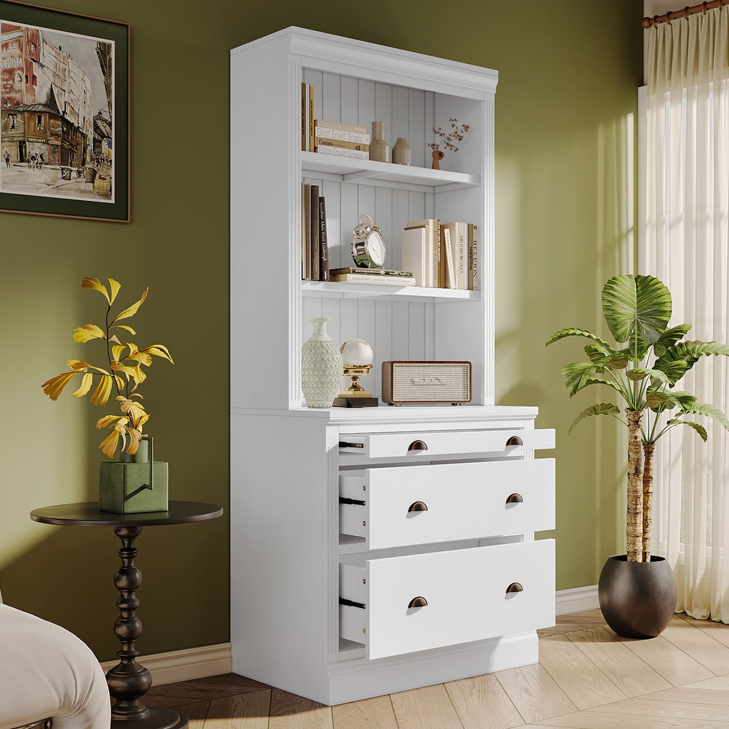 1st Choice Elegant 3-Piece Bookcase and Writing Desk Set in pristine white