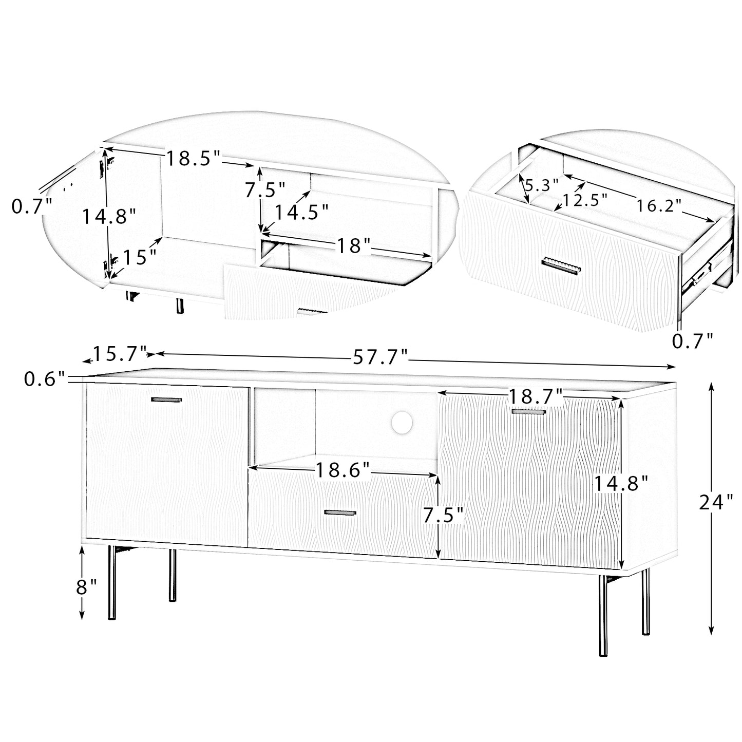 1st Choice Modern Valentino  TV Stand for TVs up to 65" in Black