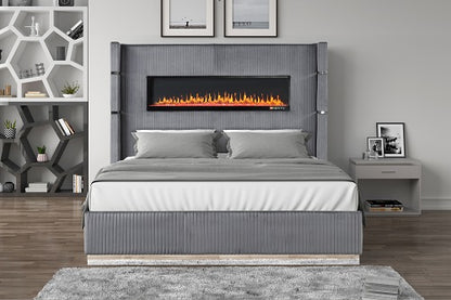 1st Choice Upholstery Wooden Queen Bed Ambient lighting in Gray Velvet