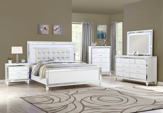 King 5 PC LED Bedroom set made with wood in White Color