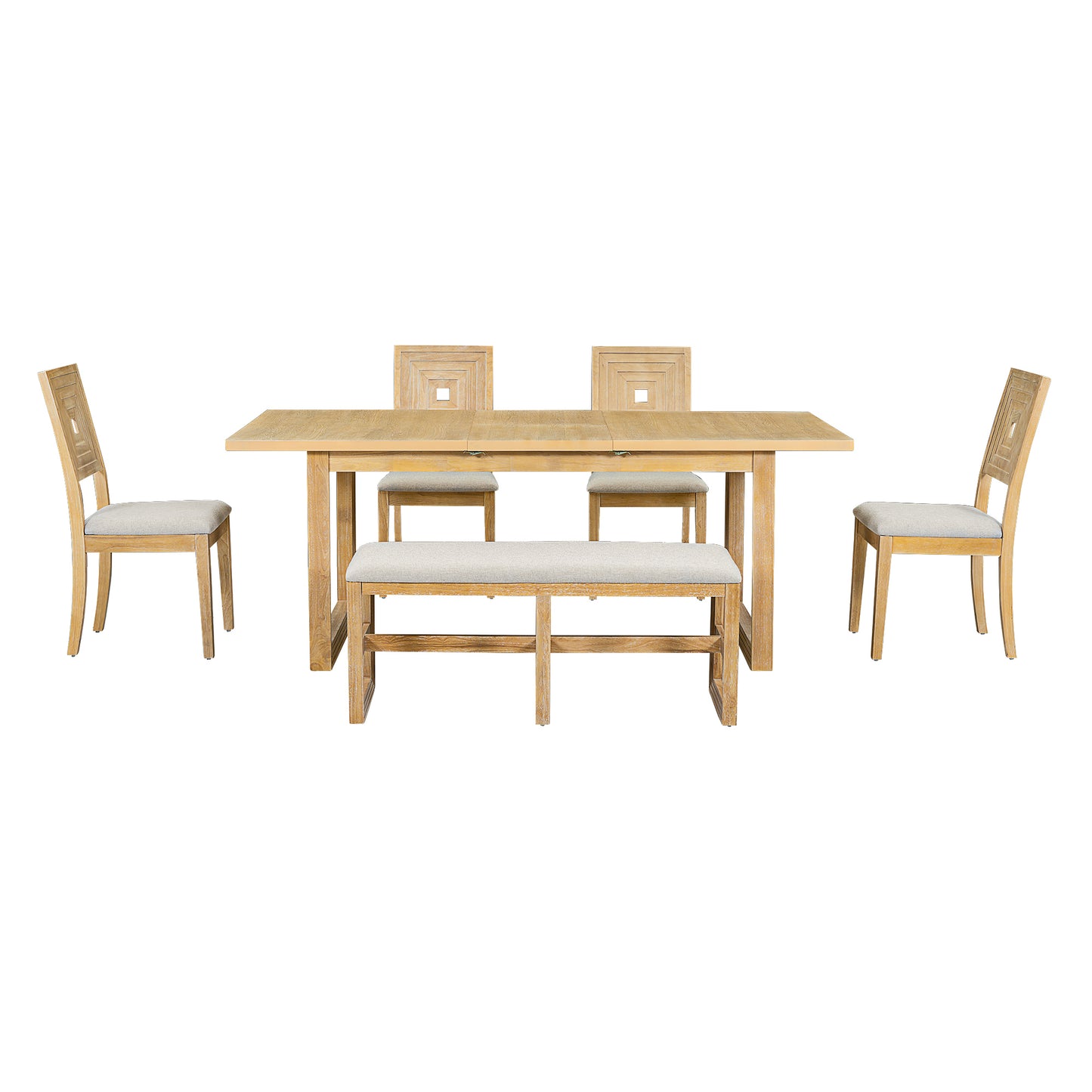 1st Choice Modern 78" 6-Piece Extendable Dining Table Set in Natural