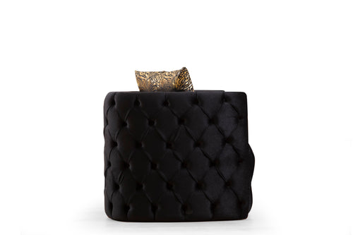 1st Choice Button Tufted 3Pc Black Sofa Set with Velvet Fabric and Gold Accent