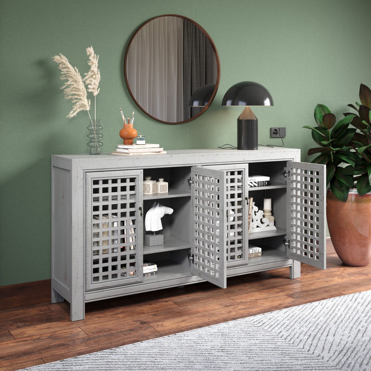 1st Choice Contemporary Rio 4 Door Accent Living Room Cabinet in Gray