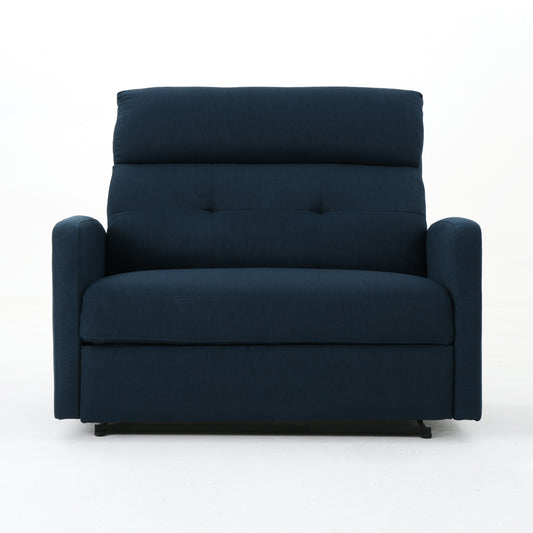 Navy Blue Push Back Reclining Loveseat with Tufted Upholstery