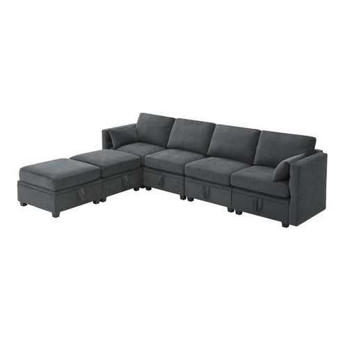 1st Choice Chenille Modular Sectional Sofa U Shaped Couch in Grey