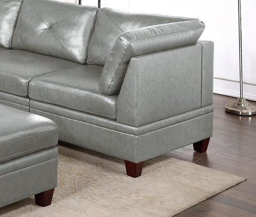 1st Choice Genuine Leather Grey Color Tufted 6pc Modular Sectional Sofa Set