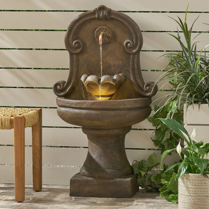 36.1' High FRASER FOUNTAIN Outdoor Weather Resistant Floor Fountain, Light Brown